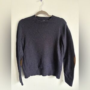 J. Crew Navy Crewneck Sweater with Elbow Pads - Medium